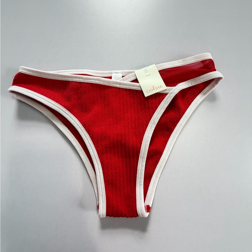 Colsie Red Ribbed Bikini Briefs with White Trim